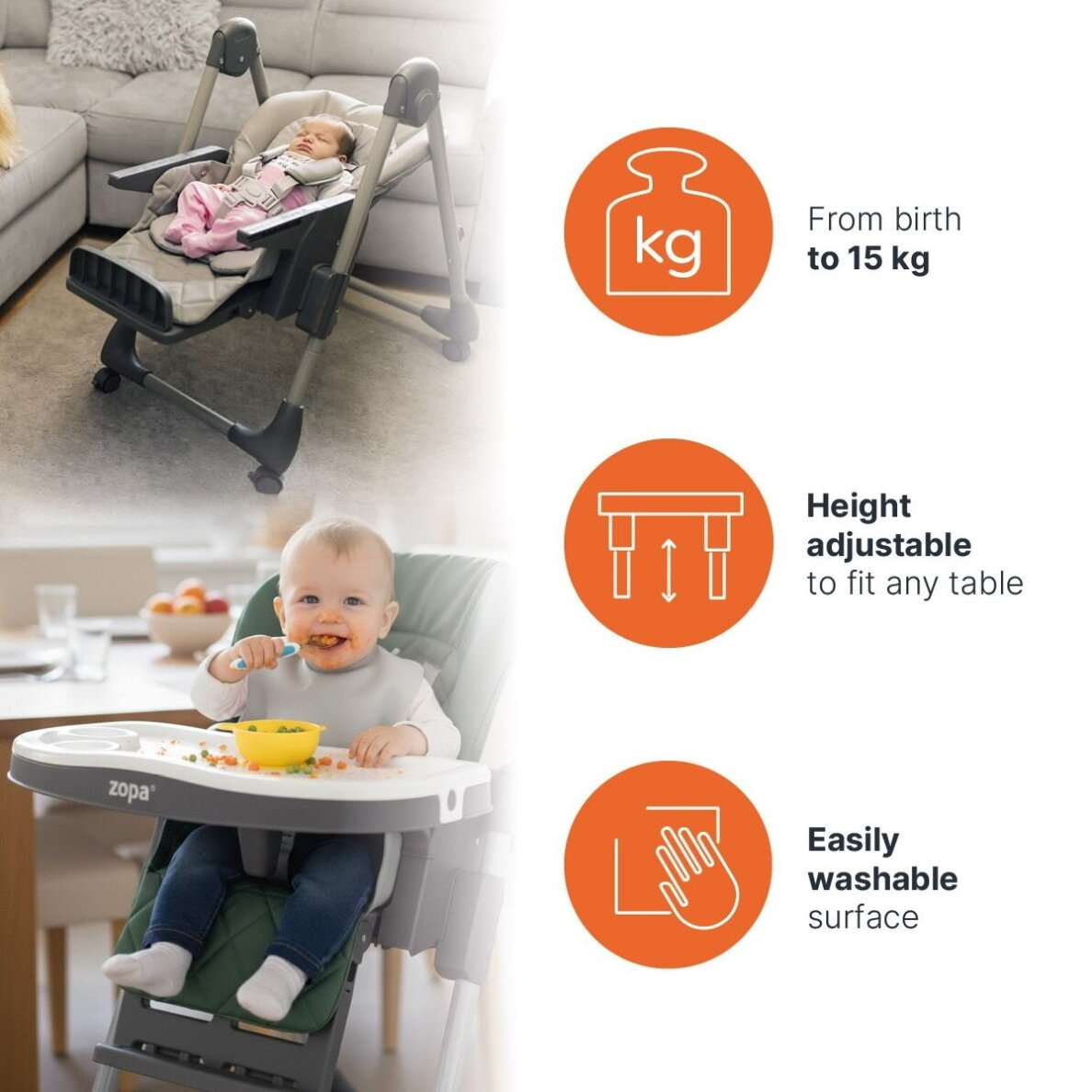 Zopa Monti 2 maitinimo kėdutė Diamond Grey 5 Zopa Monti 2 maitinimo kėdutė Diamond Grey 5