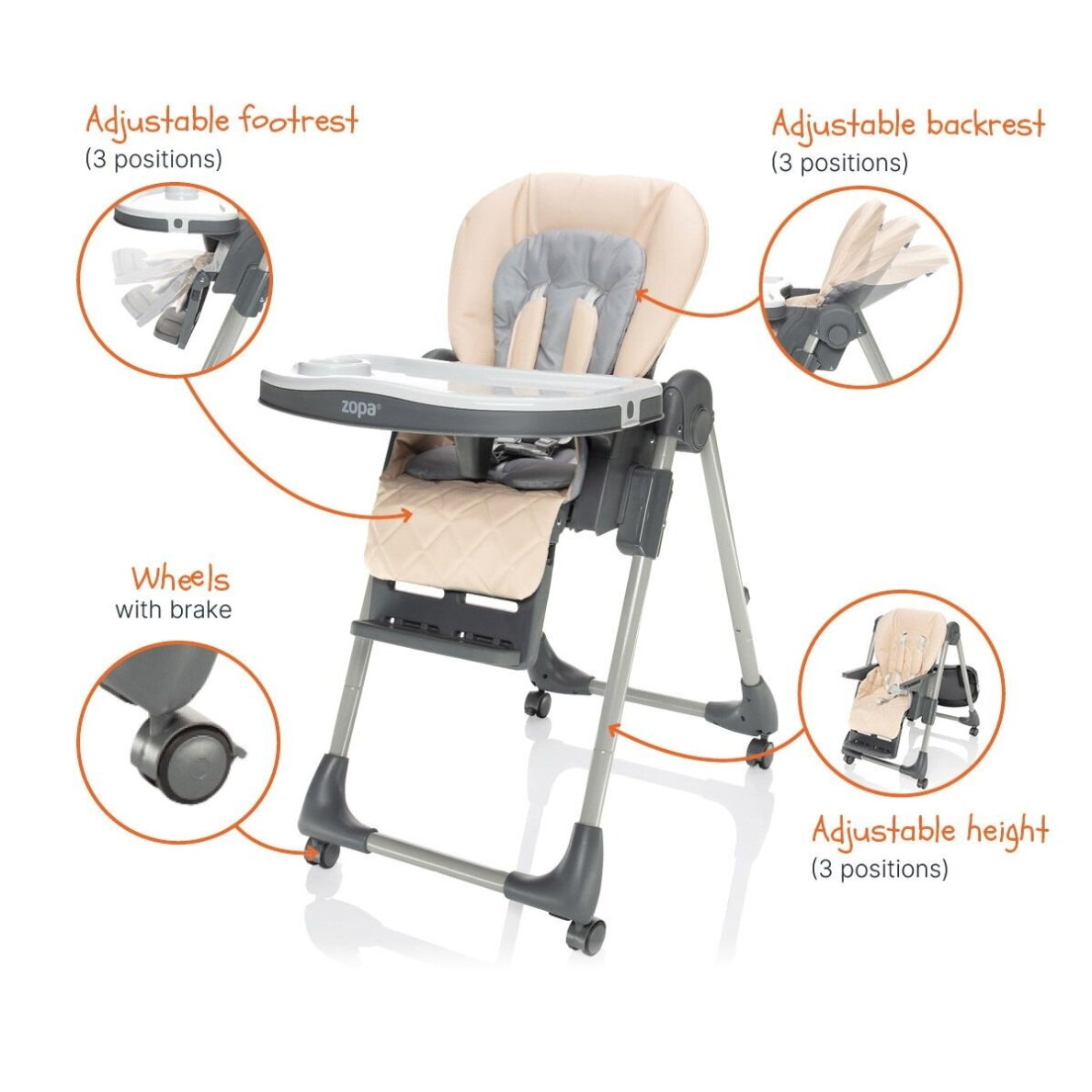 Zopa Monti 2 maitinimo kėdutė diamond beige 6