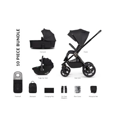 Venicci UPLINE 2 All Black universalus vežimėlis 3in1, 10 dalių rinkinys Venicci UPLINE 2 All Black universalus vežimėlis 3in1, 10 dalių rinkinys